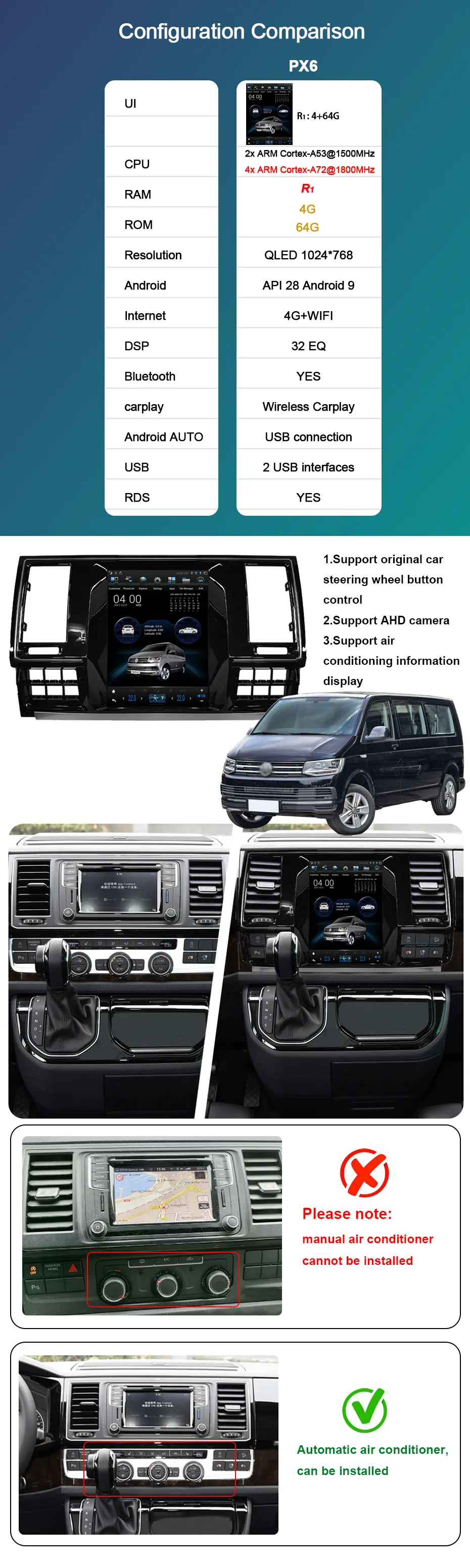 

For Volkswagen Caravelle Multivan 2015-2021All In One Car Screen Audio Intelligent System Radio Android Video Players GPSCarplay