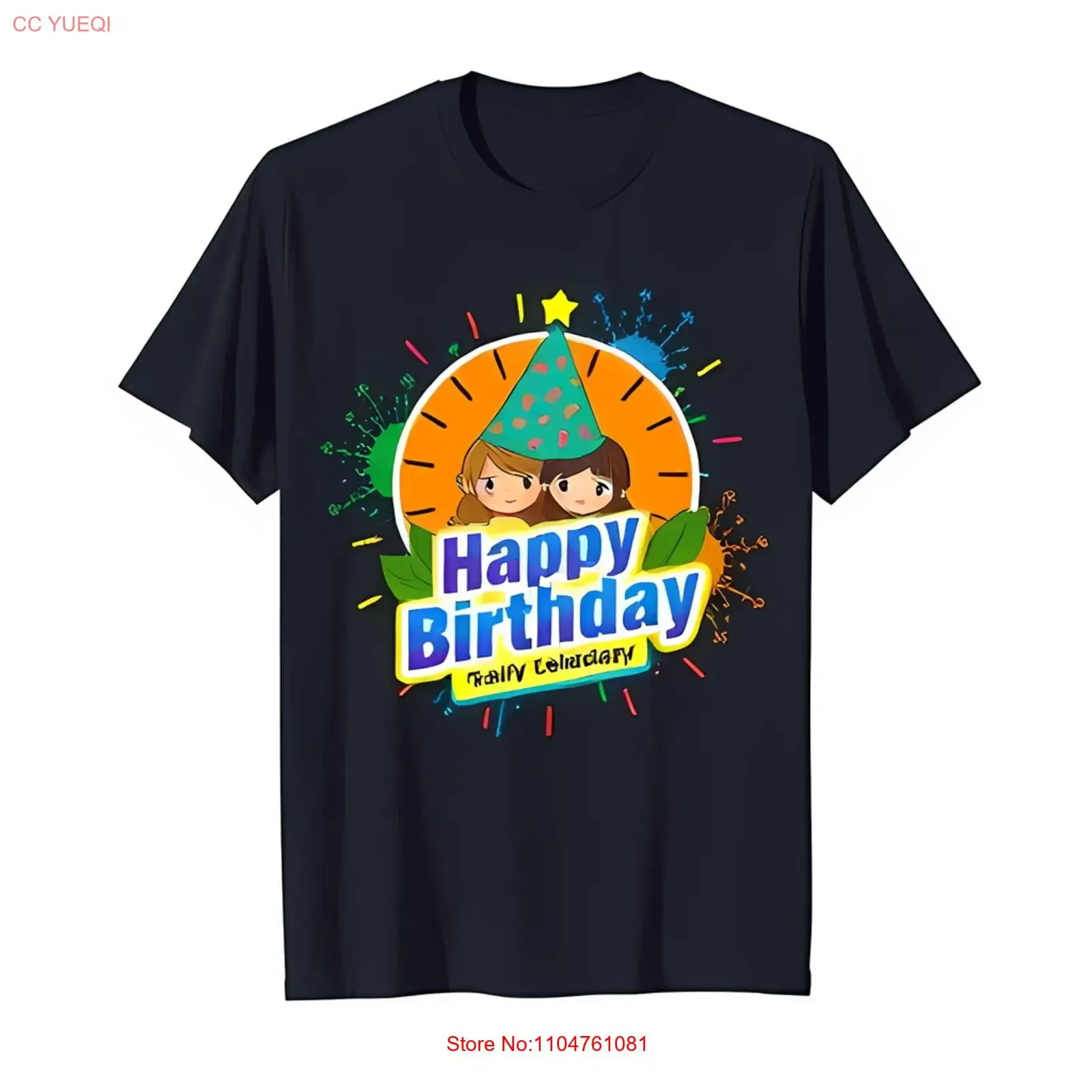 

Happy Birthday Cartoon Black T Shirt vintage Washed Stretched Top For Everyday Wear graphic streetwear homme Versatile