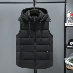 Autumn Winter Men's Parkas Vest 2024 Fashion Trend Zipper Hooded Stand Collar Solid Vest Men Windproof Warm Vest Jackets L-6XL