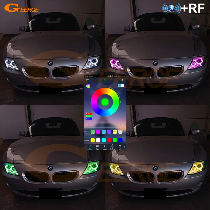 For BMW Z4 E85 E86 2002 - 2008 Bluetooth-compatible APP RF Remote Hexagon Hex Multi Color LED RGB Angel Eyes Kit Halo Rings