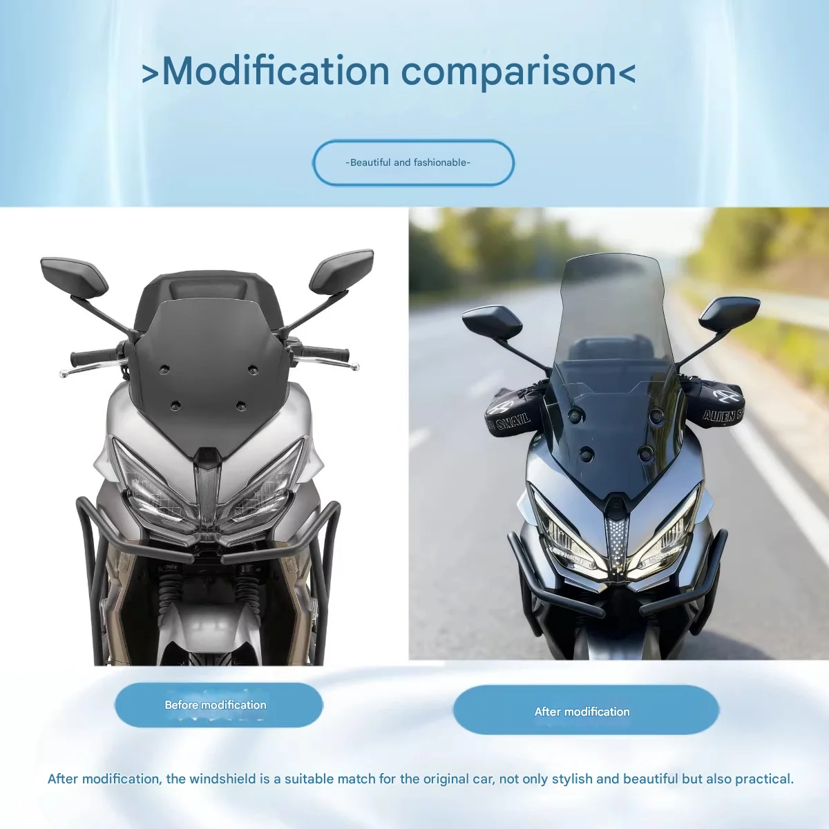 FOR QJMOTOR FLY150 Custom Front Windshield Heightened Chest-Protective High-Transparency Weather-Resistant PC UV-Resistant