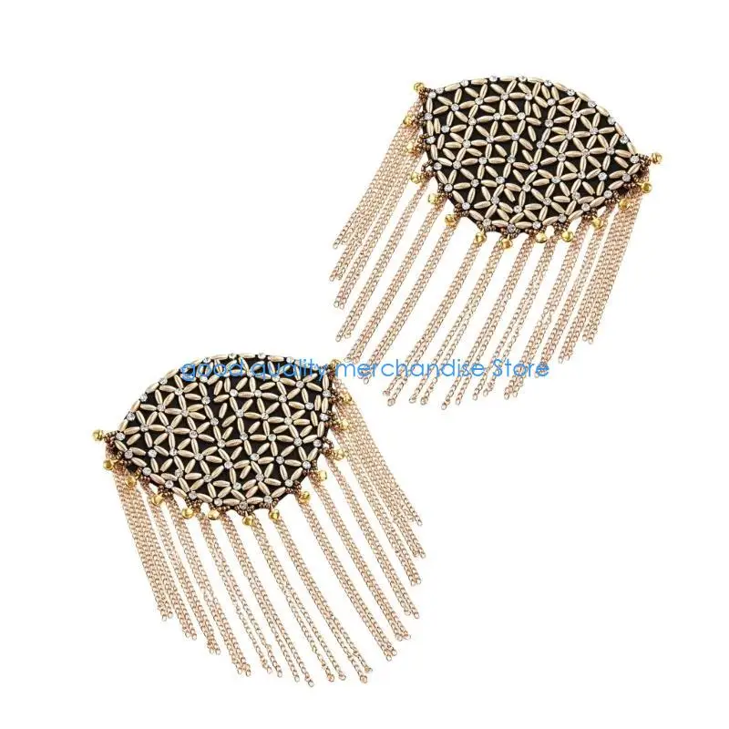 Y5JD Punk Fringed Epaulettes Uniform Accessories Rhinestones Epaulettes Hip Hop Fringed Badge for Suits Evening Dress