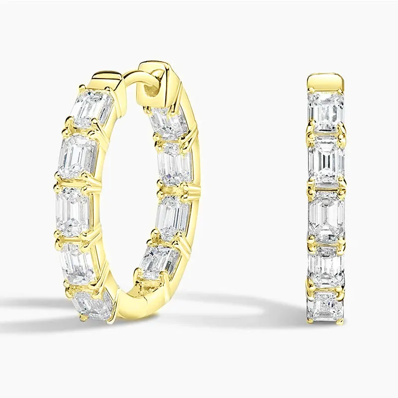 OXTAO Brilliant Moissanite Hoop Earrings 3x2mm Emerald-Cut D VVS1 for Women Huggie Earring Party Wedding Jewelry 14K Gold Filled - view 4