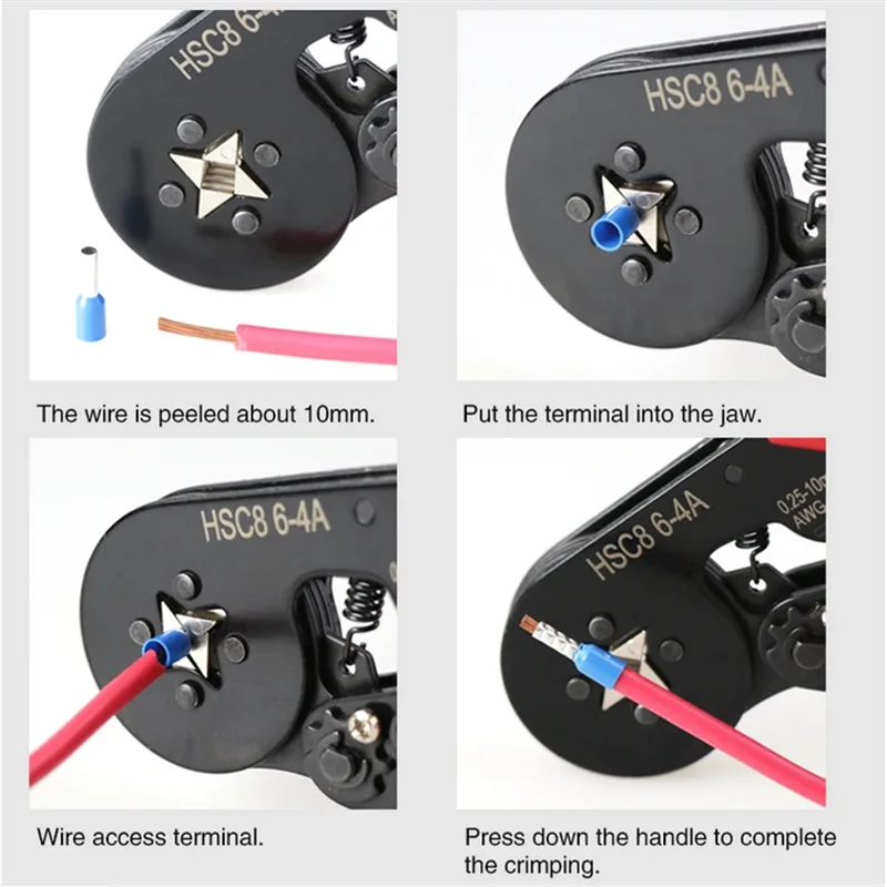 Tube Terminal Crimping Tools Ferrule Crimping Pliers HSC8 6-4 0.25-10mm² 23-7AWG Electrician Clamp Sets Wire Tips