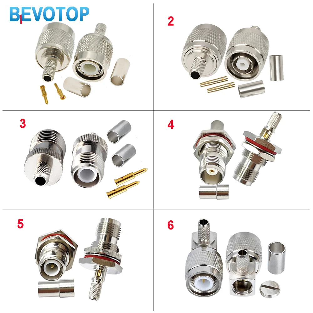 10PCS TNC Connector TNC Male Plug / Female Jack Crimp Connector for RG58/RG142/RG400/LMR195 Coaxial Cable TNC Solder Connector