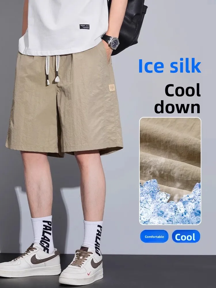 

Summer Thin New Casual orts Men's Loose Straight Ice Silk Qui Dry Sports Workwear Pants Faion Urban Sle Five-Quarter ...