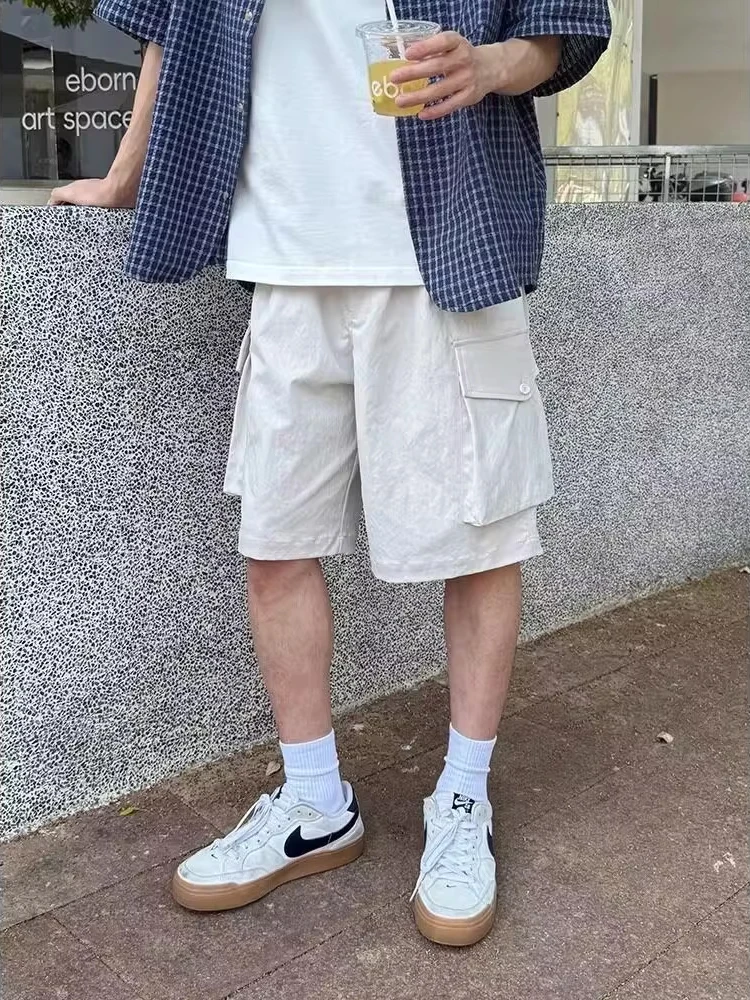 

American Sle Men's Workwear orts Summer Thin Loose Straight Cut Five-Quarter Pants Big ket Beige Faionable Brand