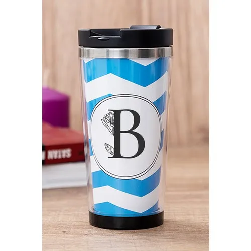 Gift Shop B Letter Floral Blue Thermos Cup