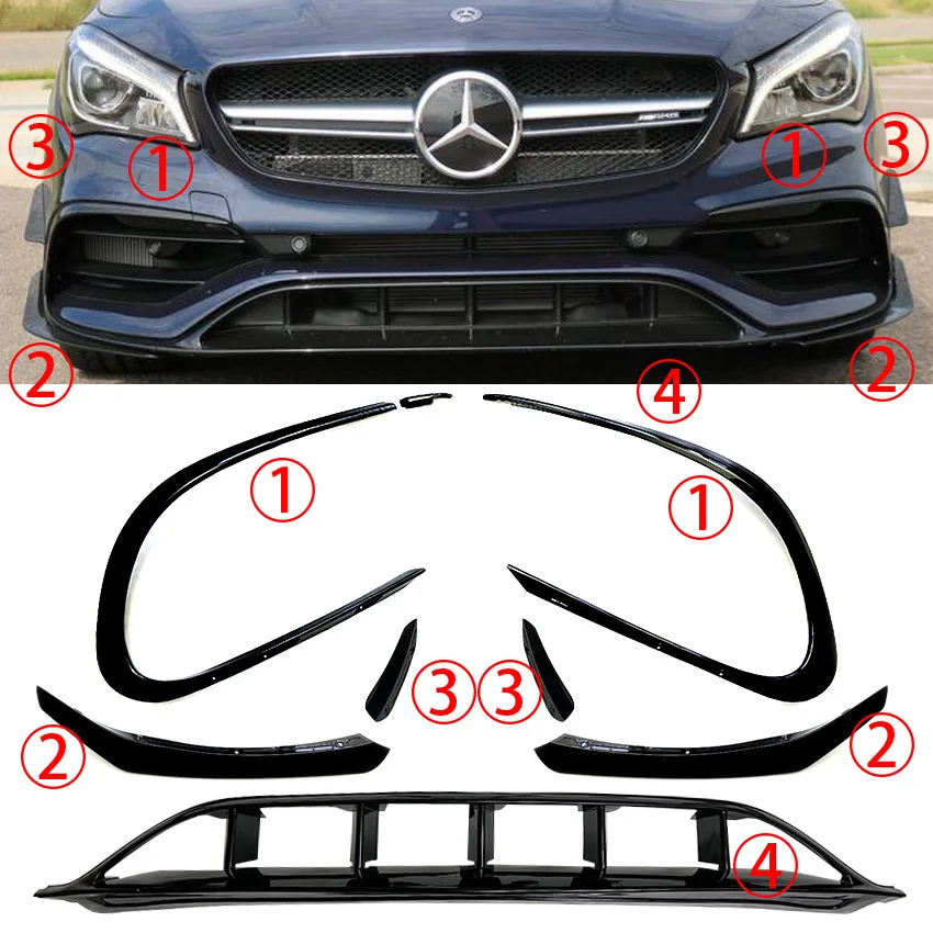 Car Front Bumper Cover Lip Splitter Trim Spoiler Air Vent Hood Grille Body Kit For Mercedes Benz CLA C117 CLA200/220 2016 ~ 2019