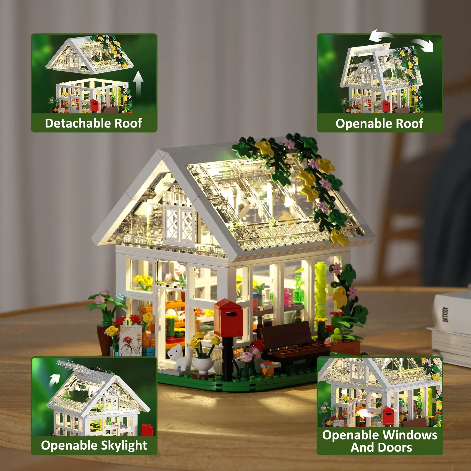 Flower House Building Set,Garden House Building Toy with LED Light,Build a Greenhouse Great Gift for Friends or Girls 597 Pieces