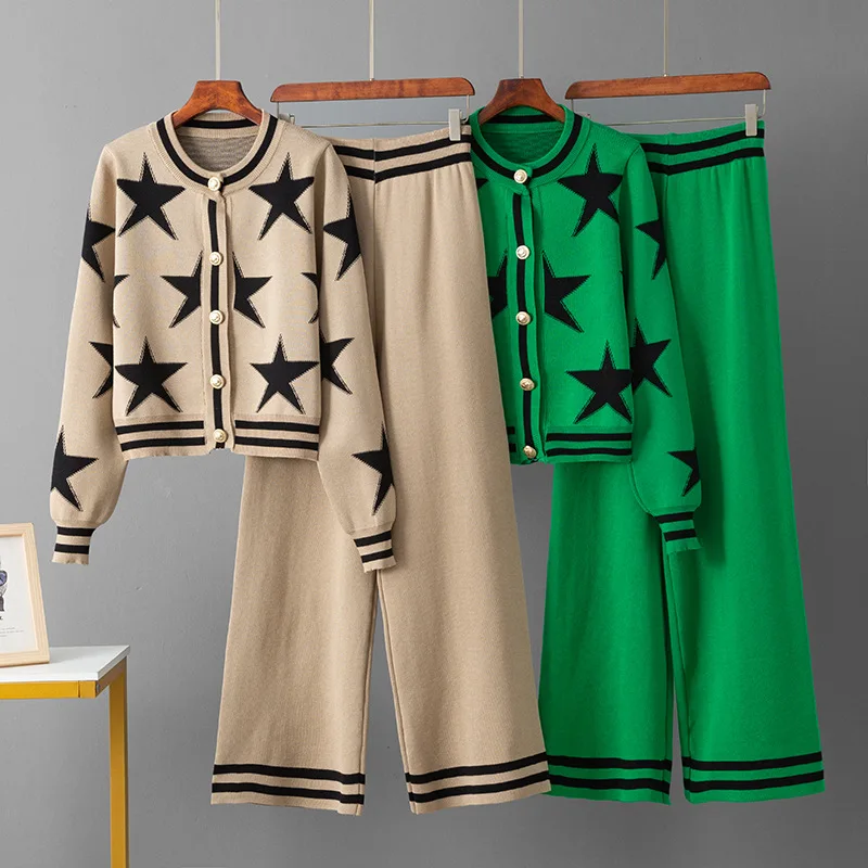 

Women New Style Spring Autumn Fashion Casual Tracksuits Knitted Cardigan Sweater And Long Pants Comfort Sets 2 Piece