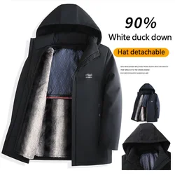 Manteau mi-long à capuche en duvet de canard blanc pour hommes, vestes matelassées, vêtements d'hiver, beau CombParka, mode 2024, nouveau, 90%