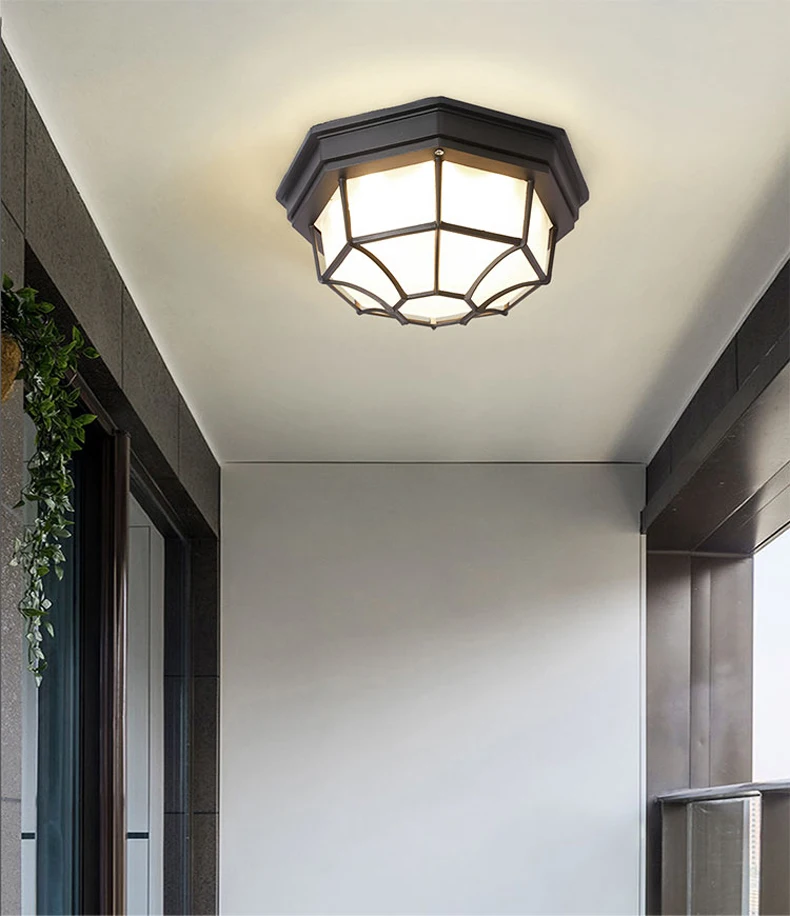 Rustic Frosted Glass Shade Outdoor Ceiling Lights Yard Balcony Garden Flush Ceiling Lamp Europe Style Exterior IP65