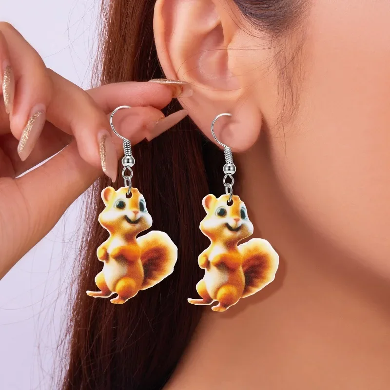 

Creative Cartoon Cute Cat Squirrel Earrings For Women Girls Fashion Acrylic Painted Small Animal Earrings Jewelry Wholesale