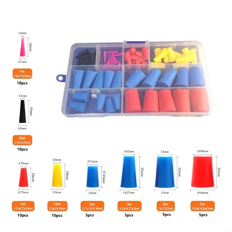 E15A Essential Silicone Assortment Solid Rubber Plugs Conical Plugs Silicone Plugs 60pcs for Laboratory Use & Hole Abatement