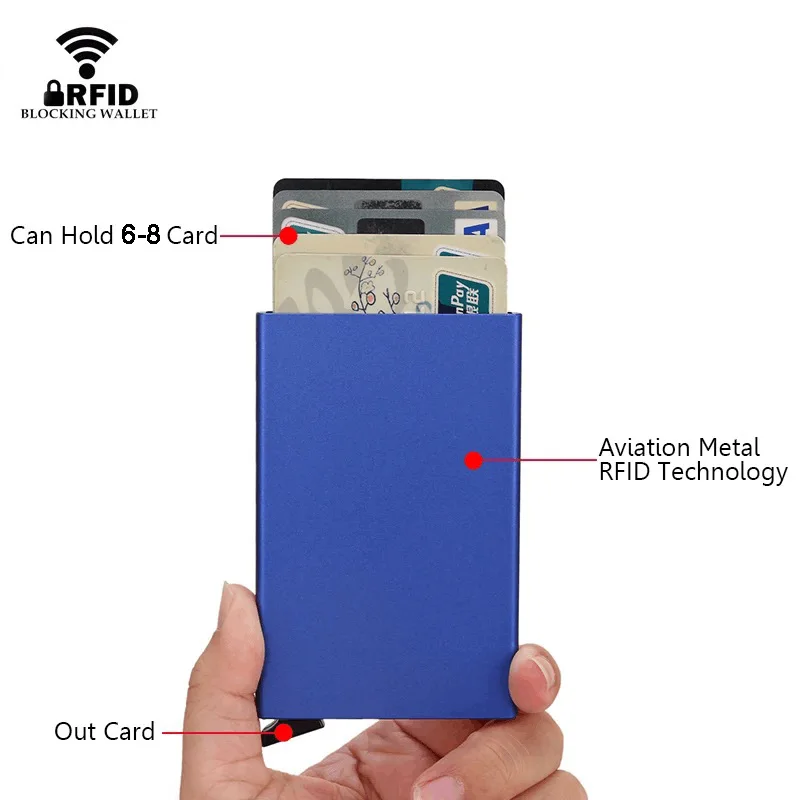 Rfid-Portefeuille Intelligent Porte-Cartes en Métal Mince et Mince, Portefeuille Pop-Up Minimaliste, Petit Sac à Main Noir, Valet pour Homme et Femme