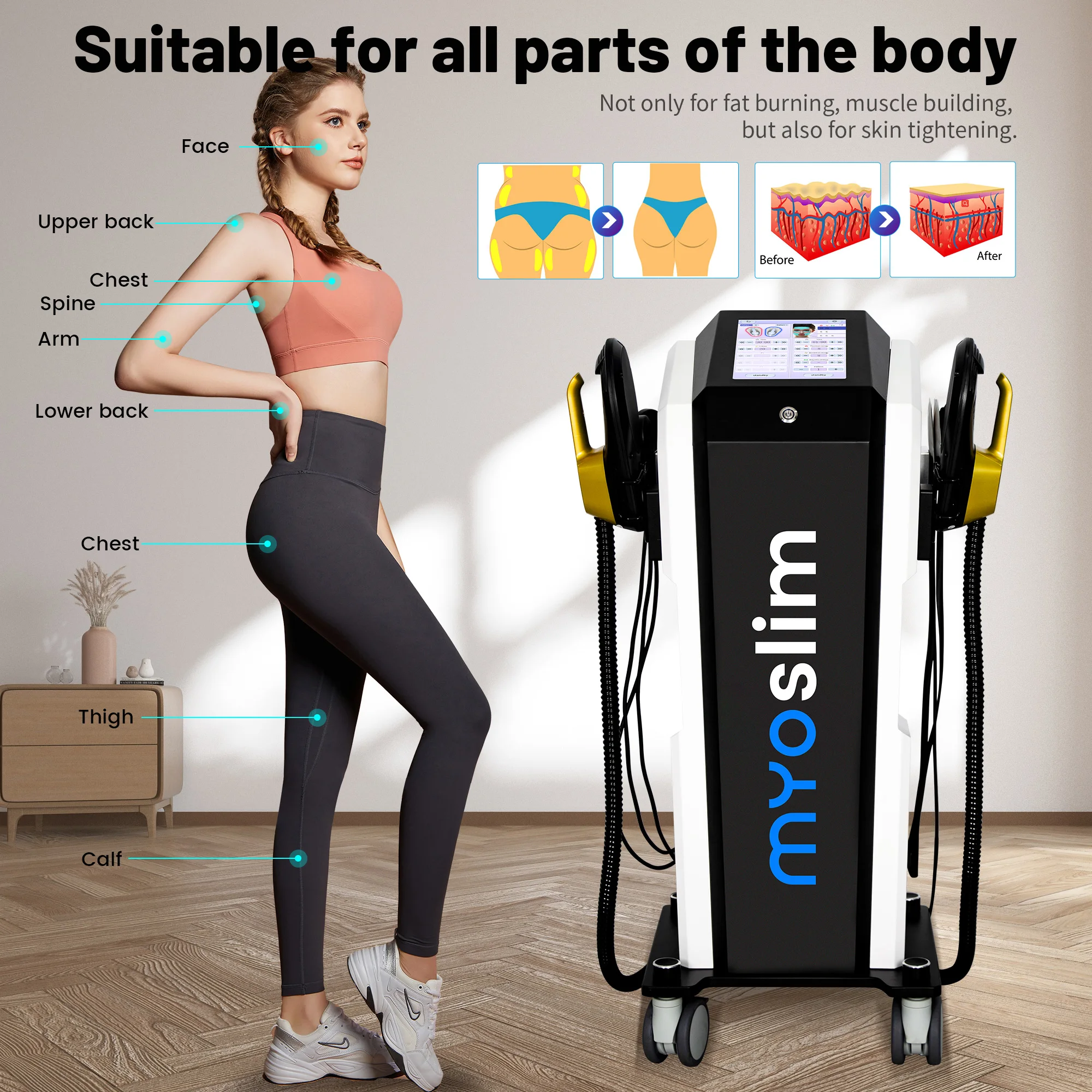 2025 جديد 2 في 1 المهنية Myoslim NEO 6500 واط آلة الترددات اللاسلكية مرحبا EMT شد الوجه ونحت الجسم آلة حرق الدهون