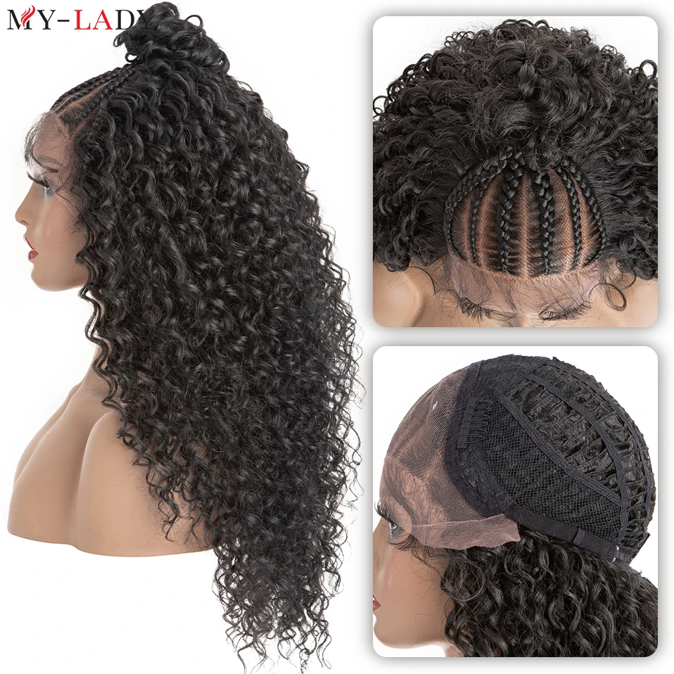 

My-Lady Synthetic Box Braids 24Inch Braiding Lace Front Wig With Baby Hair Lace Wigs Fluffy Curly Hair For Black Women Afro Wig