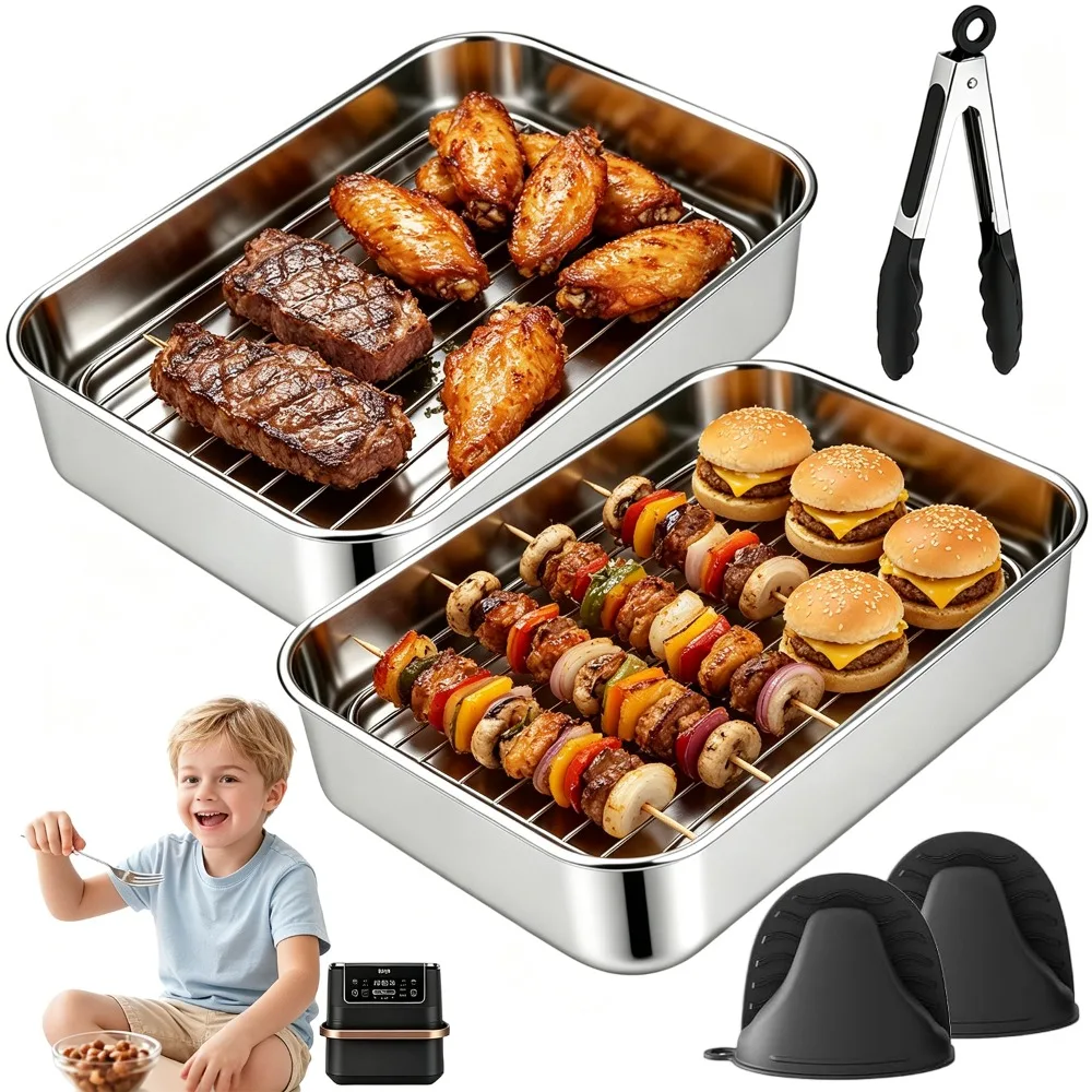 Komplettes 6-in-1 Zubehörpaket für Heißluftfritteusen, entwickelt für 10,4-Liter-Dual-Zone-Heißluftfritteusen, hochwertige Edelstahl-Auflagen, Grillrost, Lebensmittelzangen und hitzebeständige