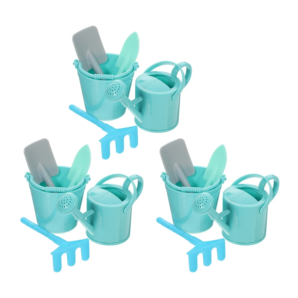 

3 Sets Garden of Miniatures Kids Toys Planter Rake Model Decor Tool Watering Can Abs Plastic Small Models Child Toddler