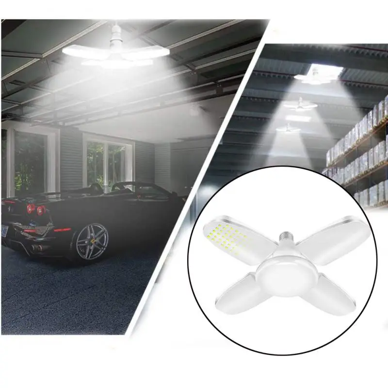 Adjustable Garage Lights 38W E27 Bulb Led Panel Light Fan Blades Deformable Workshop Warehouse Ceiling Lighting 6500K AC165-240V