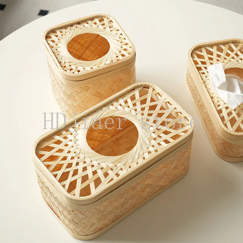 

Rattan weaving Nordic retro creative desktop living room dining room bamboo square tissue box storage