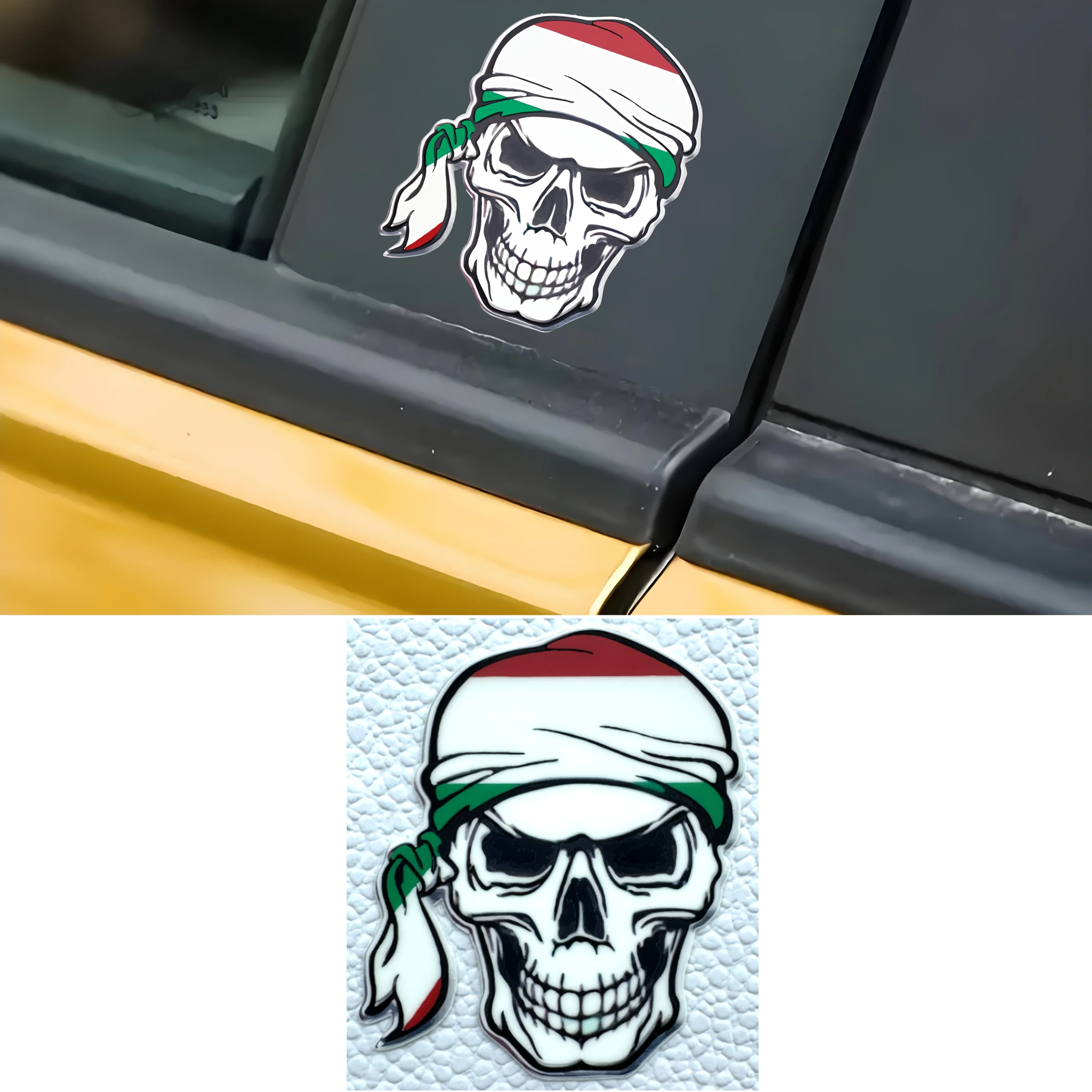 1PC Unique Skull with Tricolor Bandana Car Sticker, Bold Skeleton Accessory for Car,Make Your Car Stand Out with This Edgy Decal