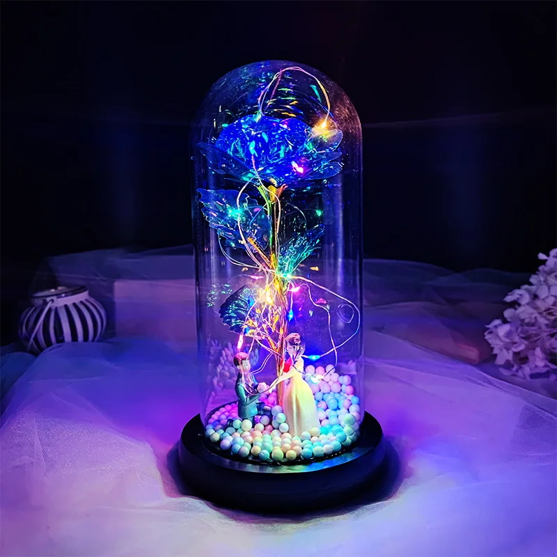1 Stück Weihnachtsgeschenk Damen-Rosengeschenk, Geburtstagsgeschenk für Frauen, Milchstraßen-Glas-Schmetterling Lila Ewige Rose Geschenk für Sie, Glaskuppel-Glas – Detail 10