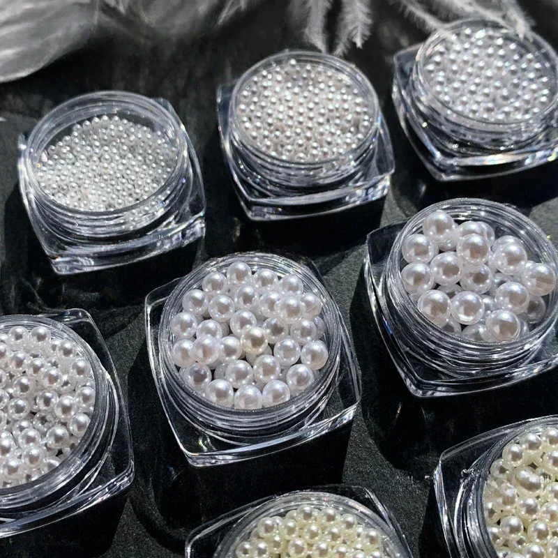 미니 믹스 사이즈 진주 순백 프렌치 반원형 평평한 바닥 바로크 진주 네일 아트 장식 매니큐어 액세서리 도매