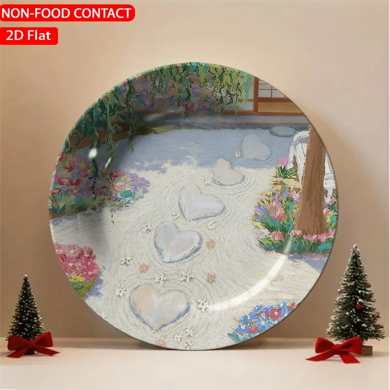 1pc Retro Pastel Ceramic Plate - Vintage Heart-Shaped Plate Suitable for Home Desk Decor, Non-Food Contact Table Centerpiece,