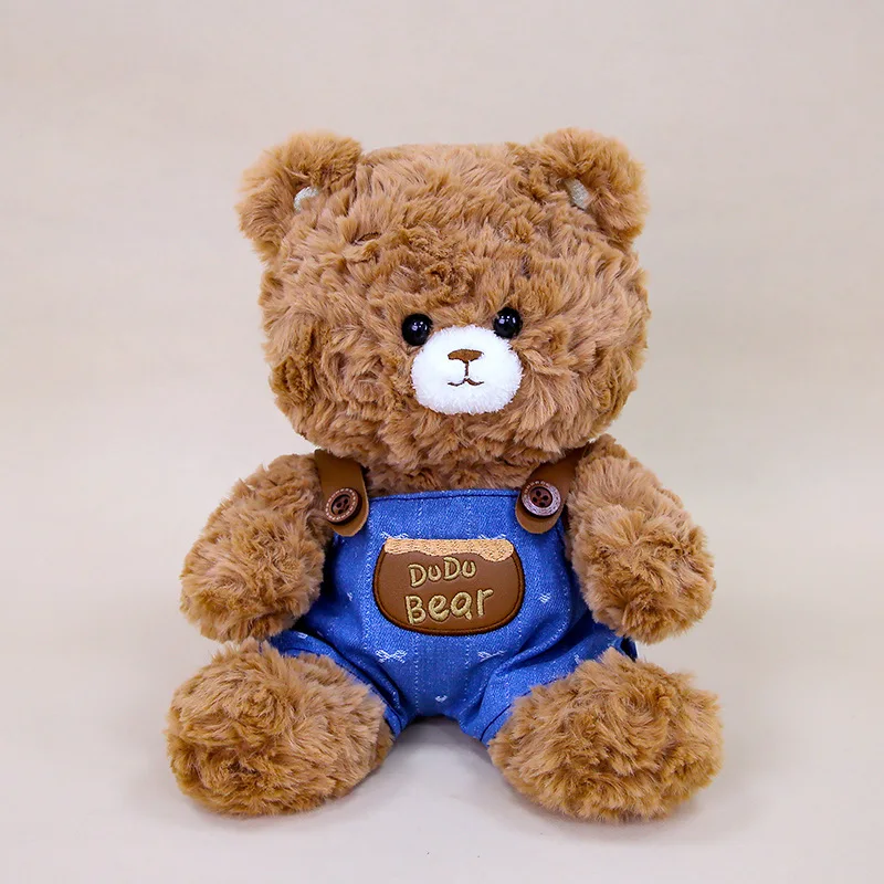 귀여운 플러시 인형 귀여운 바르셀 곰 인형 오버롤 착용 어린이용 수면 생일 선물 소녀용 테디 베어 부드러운 인형