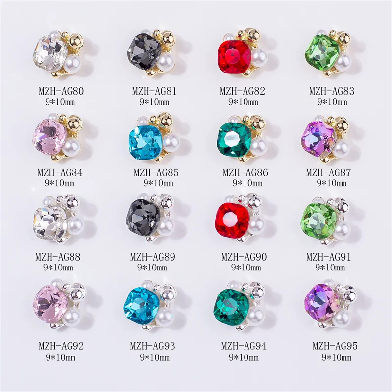 

10PCS/Lot Nail Charms Rhinestone For Women Fingernail Decoration Shinny Colorful Stones Gold Alloy Nail Gems Flatback 3D Strass