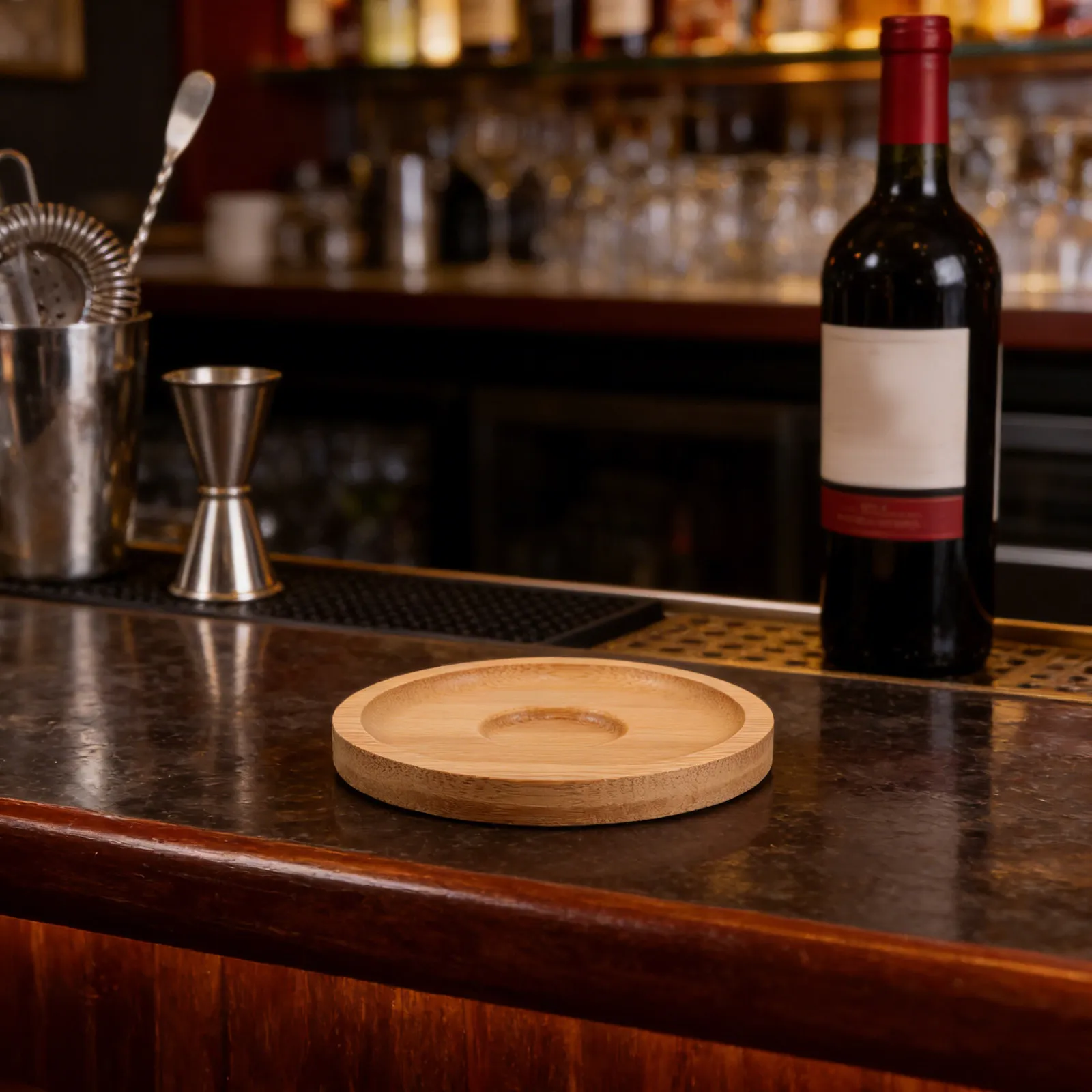 4Pcs Rotatable Bamboo Whiskey Glass Coaster Set Heat Resistant Drink Coasters Spinning Round Bar Coasters for Bourbon Glasses