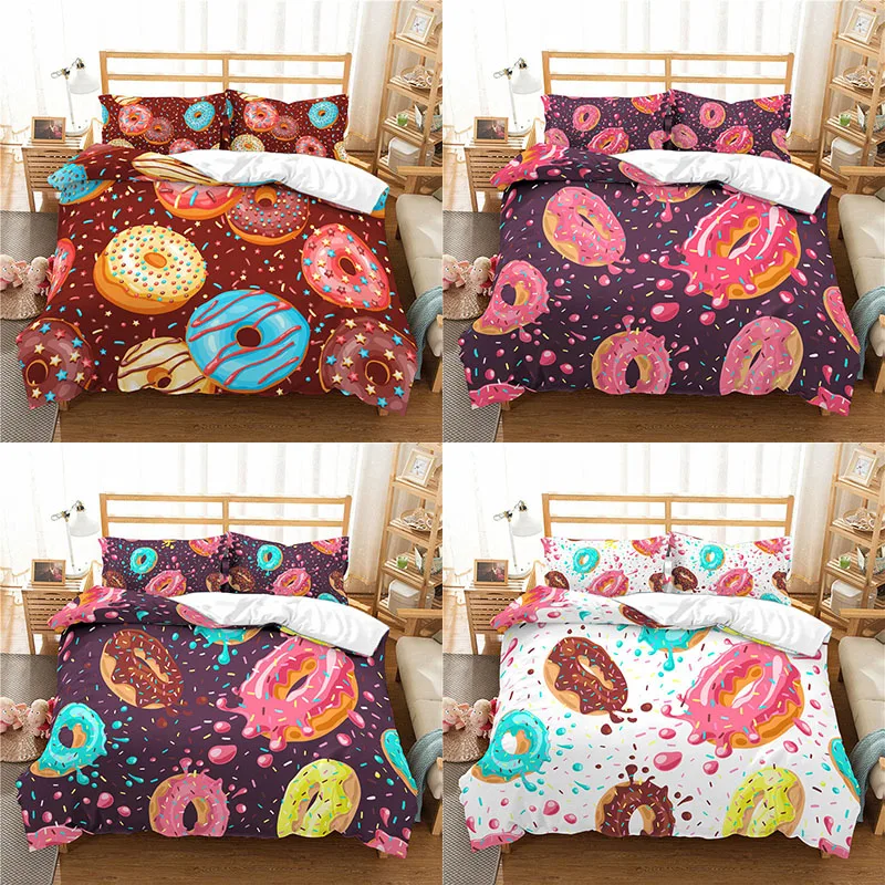 

Bedding Set Luxury 3D Donut Print 2/3Pcs Kids Aldult Comfortable Duvet Cover Pillowcase Home Textile Single/Queen/King Size