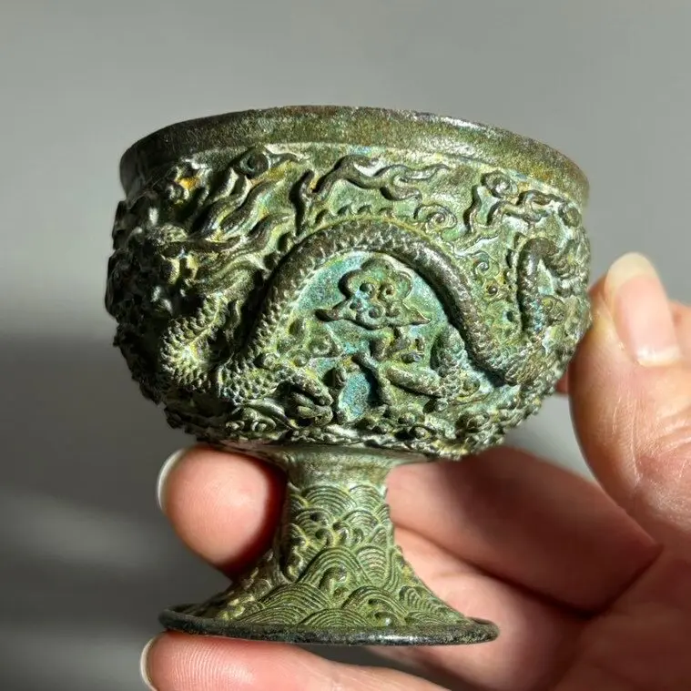 Antique Miscellaneous Vintage Pulp Antique Green Rust Dragon Cup Supply Cup Tabletop Ornament Alloy Copper Imitation Home Crafts