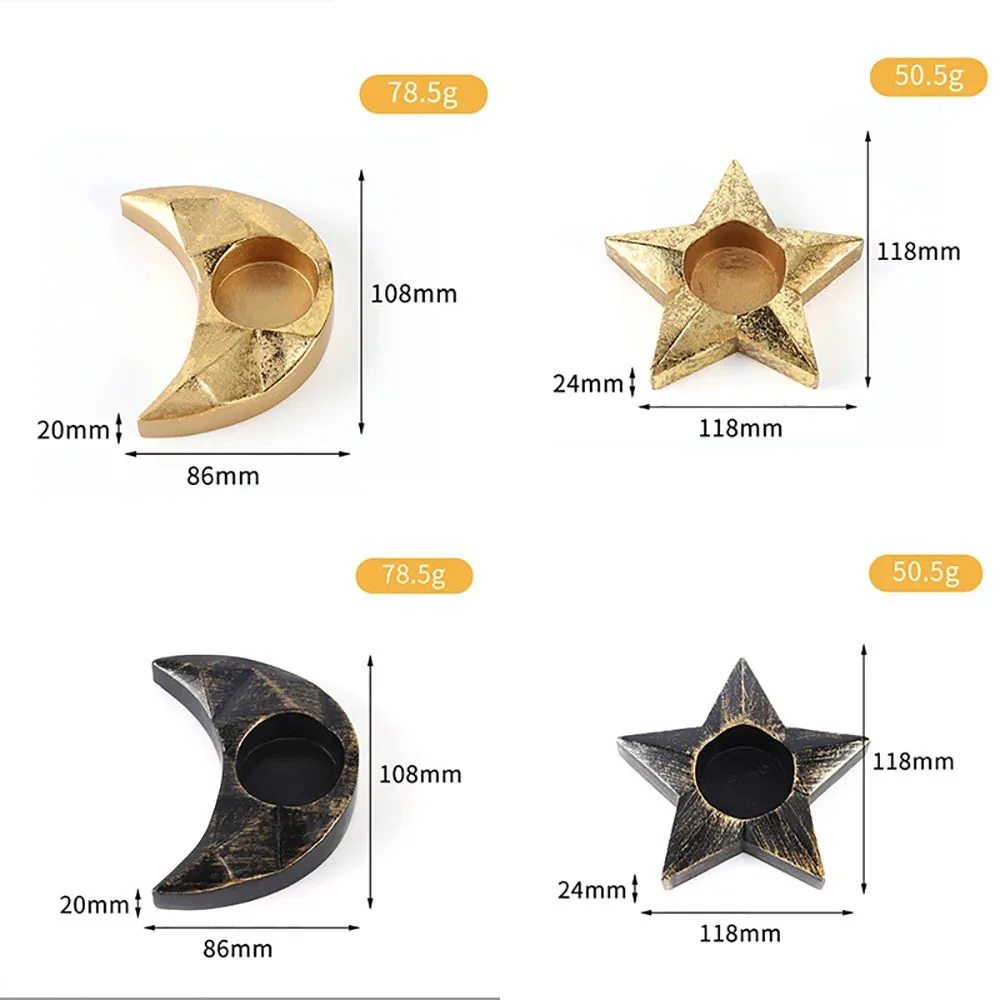 1pc Retro Fashion Star Shape Candle Holders Plate Resin Moon Star Tealight Holder Pentacle Candlestick Home Ornaments Holiday De