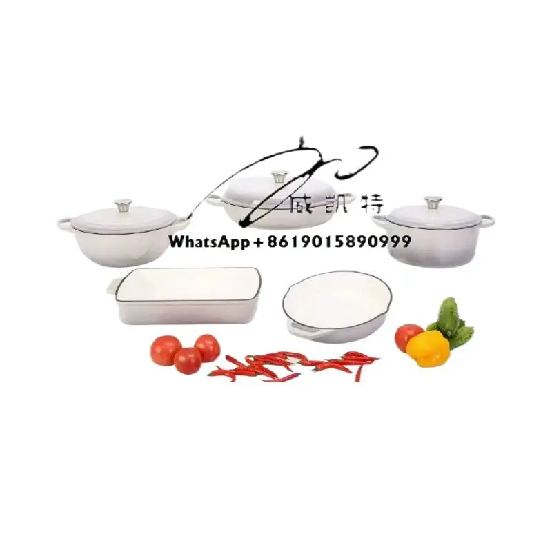 Home Kitchenware 5PCS Cast Iron Enamel Cooking Pot Set Non-Stick Cookware Luxury Cooking Pot Set for Home Use