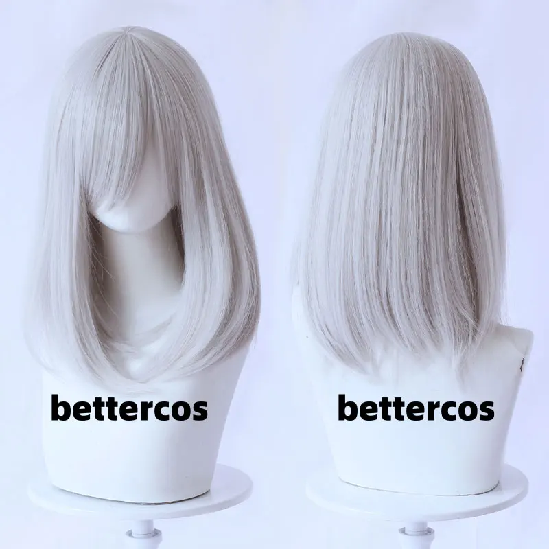 High Quality 40cm Medium Cosplay Wig With Bang Blond Pink Red white Gray Heat Resistant Synthetic Hair Wigs + Wig view 4