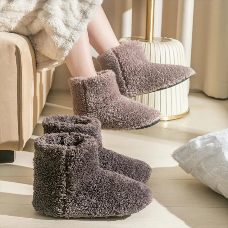 New Women Warm Faux Fur Boots  Home Plush Slippers Cartoon Lining Fluffy Cozy Flat Non Slip Sole Ladies Shoes