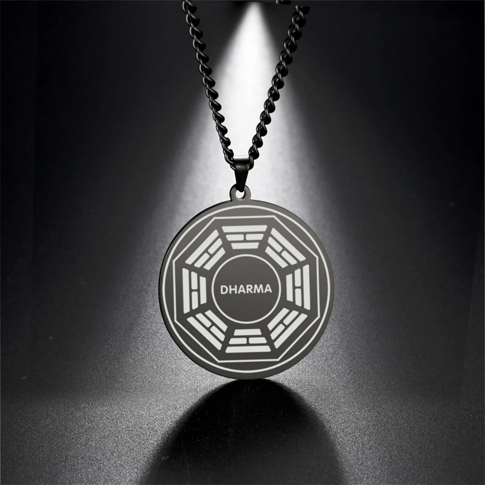 EUEAVAN Vintage Classic Dharma Sanskrit Necklace Buddhism Yoga Pendant Necklaces Stainless Steel Charm Chain Amulet Jewelry Gift