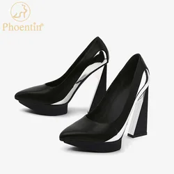 Phoentin Strange Platform super High Heels Women Pumps novelty designer Pointed Toe patchwork real leather Shoes big size FT2630