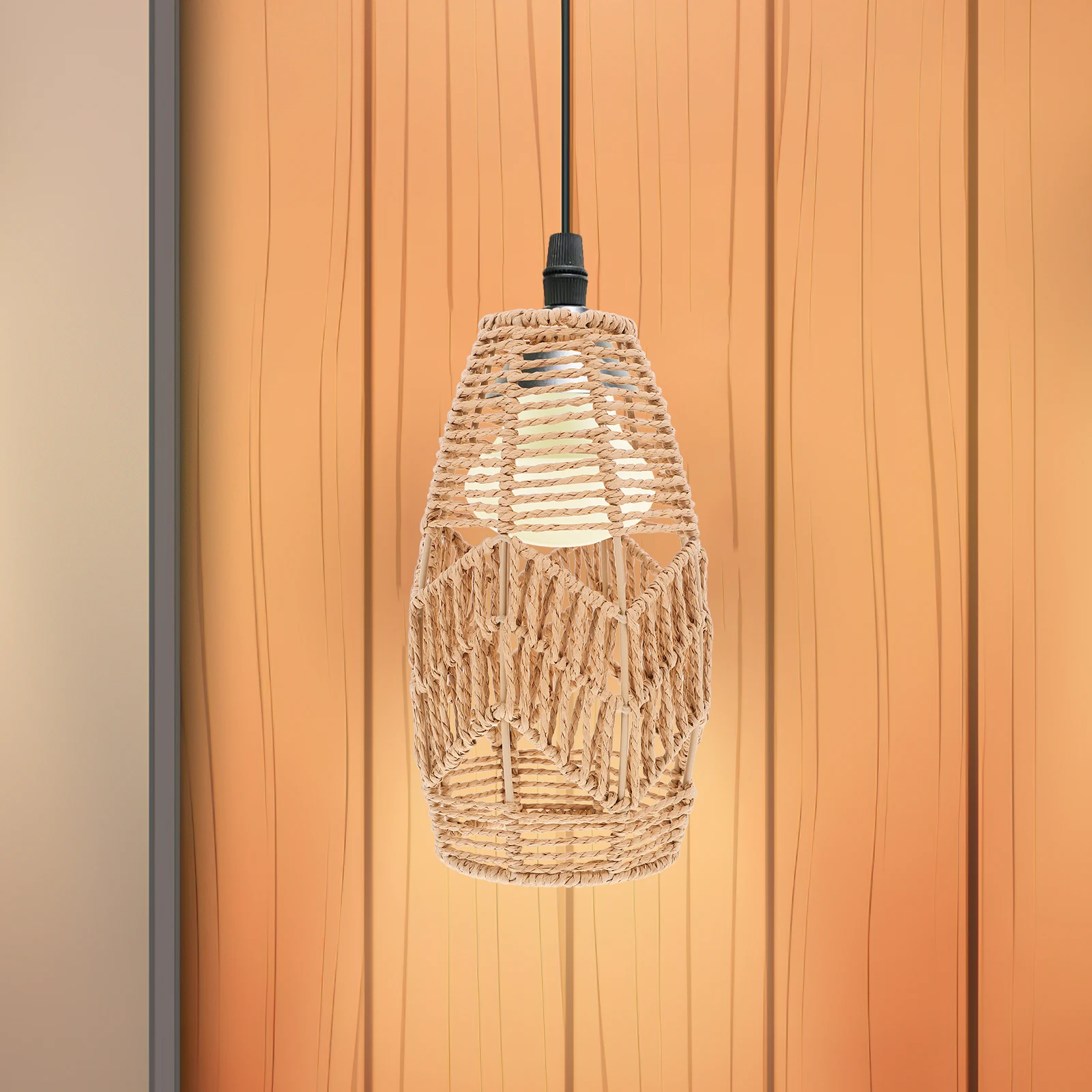 

Paper Rope Lamp Shade Handwoven Pendant Light Bulb Cover Table Lamps Rattan Chandelier Replacement Shades Farmhouse Boho Woven