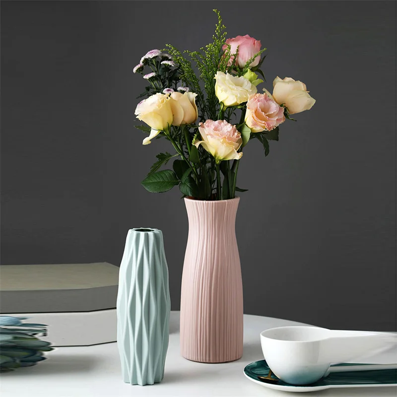 Vaso De Flor De Plástico Nórdico Moderno, Vaso De Flores, Cesta, Ornamento, Arranjo, Casa, Sala De Estar, Branco, Rosa, Azul