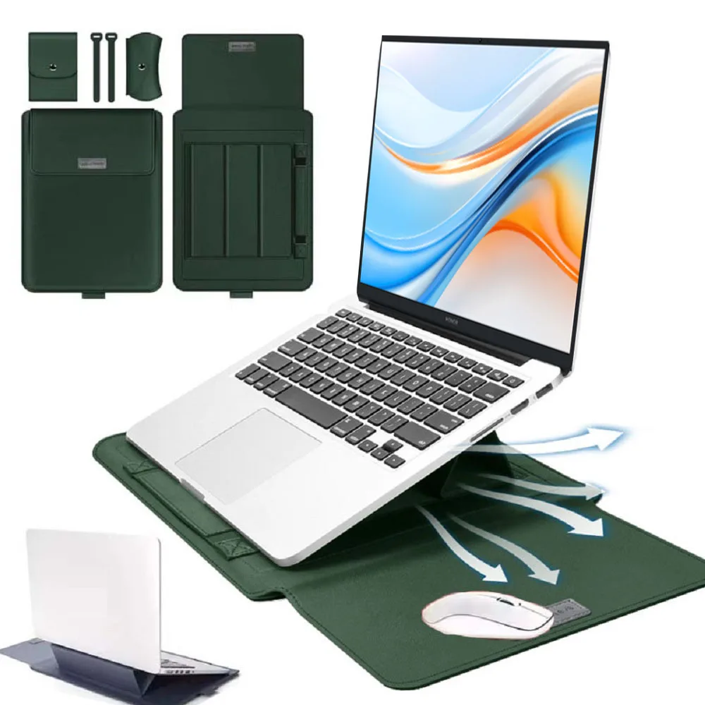 

for HONOR MagicBook X14 Plus Laptop Sleeve Foldable Stand Mousepad Belt for Cable Pouch for Mouse Charger Carry Case Flip Bag