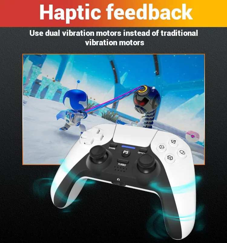 P5 for Ps5 Gamepad PC Controller Wireless Motion Sensor Dual Motor Vibration Turbo Function Integrated Speaker Share Button