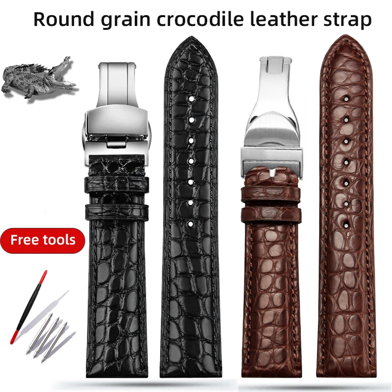 

20mm 21mm 22mm For Tudor Crocodile Leather Strap Bracelet Black Bay 1926 Heritage Double Date Bracelet Alligator Watch Band Belt