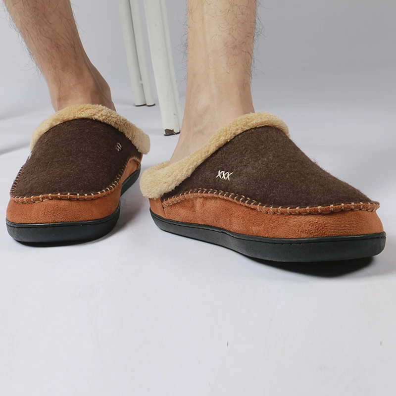 Zapatillas cálidas de algodón para hombre, pantuflas suaves de felpa antideslizantes para interiores, talla grande, invierno, 4950