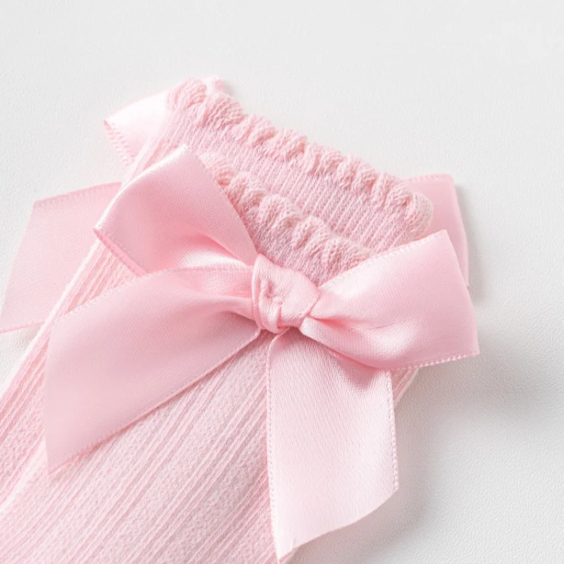 3Pairs/set Baby Girls Socks Big Bow Knee High Children's Home Mid Calf Princess Floor Sock Non-slip Kids Toddler Stockings 0-3Y