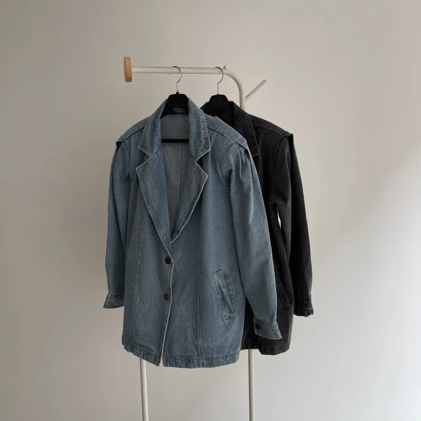 Retro Waed Denim Jaet Abito Bubble Sve da donna Top sciolto Faion Summer Open Ba Miscela di cotone Busin Casual Sle