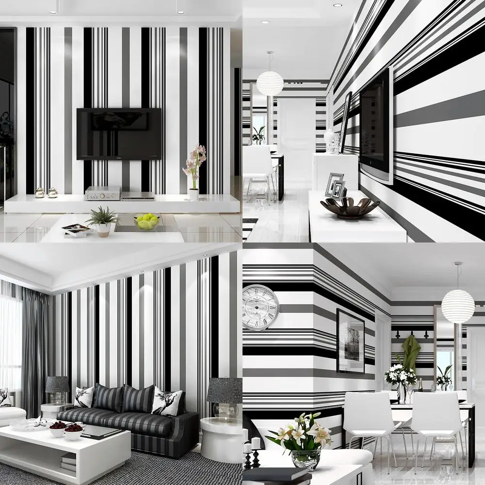 TV background wall wallpaper movie and TV living room modern minimalist non woven fabric elegant fashionable black white gray st